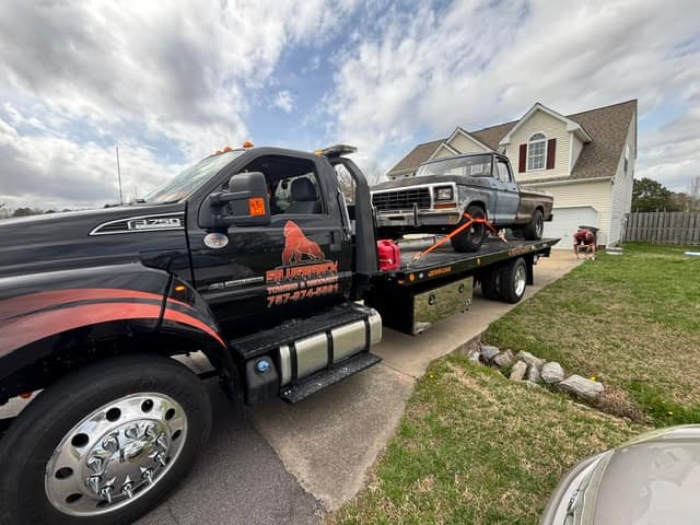 Pickup loaded from a home driveway onto the Silverback flatbed